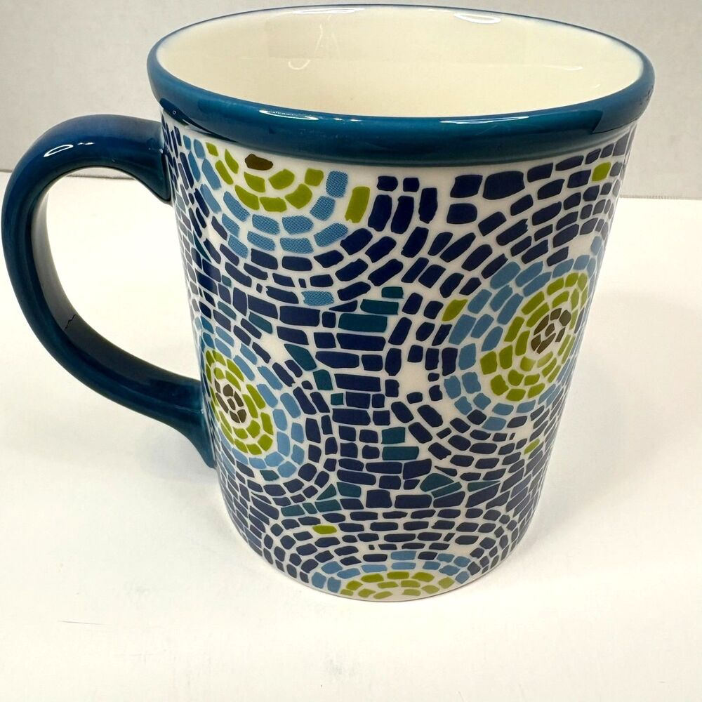 Starbucks Coffee Mug 2008 Mosaic Tile Swirl Blue Green Yellow 16oz Collector Cup